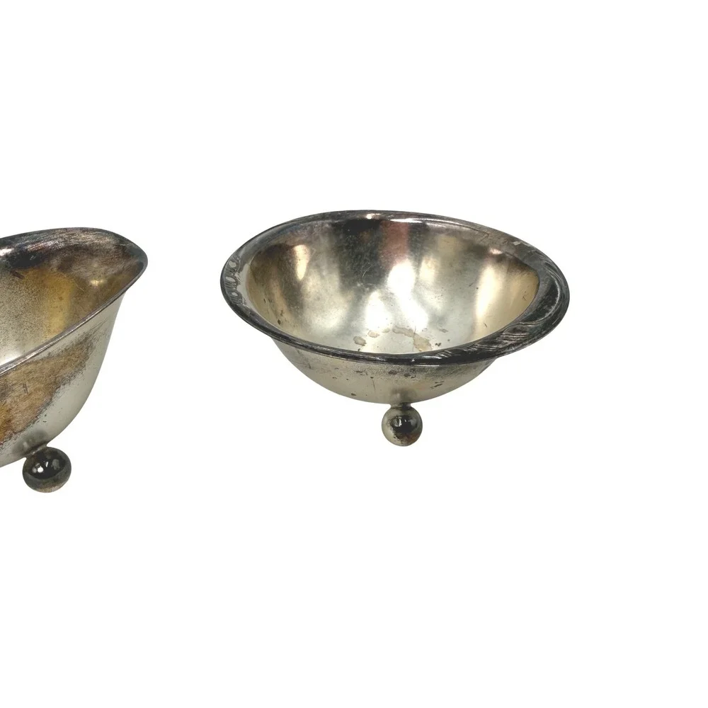 Vintage Silverplate Footed‎ Creamer and Sugar Bowl Set Floral Etched Ball Feet